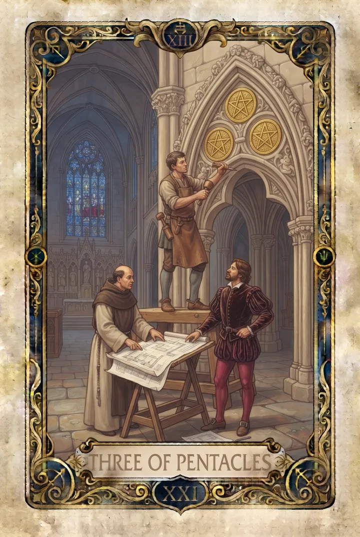 שלוש מטבעות, Three of Pentacles