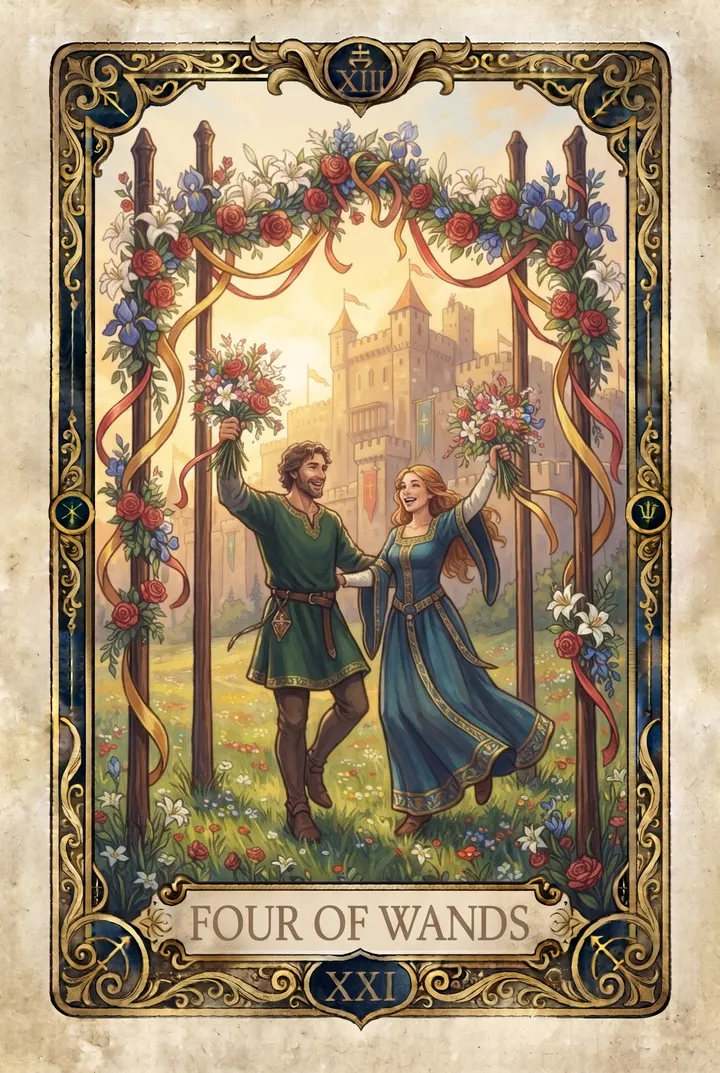 ארבע שרביטים, Four of Wands