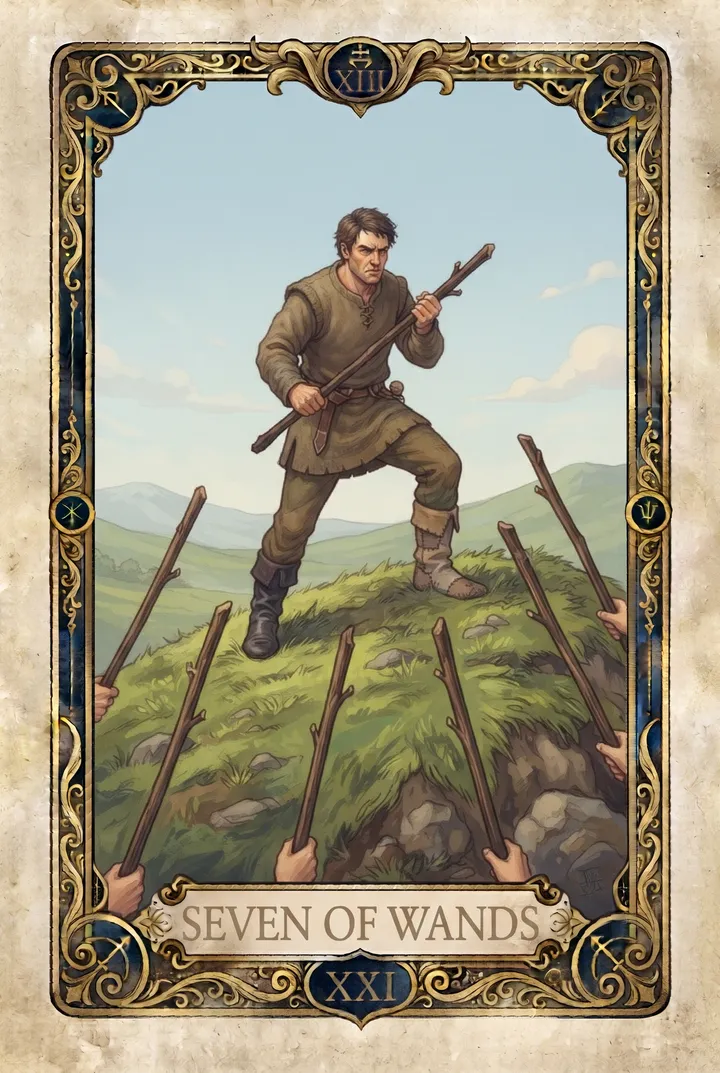 שבע שרביטים, Seven of Wands