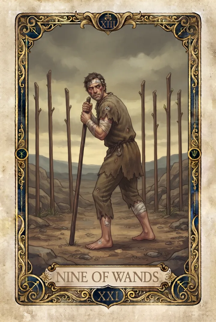 תשע שרביטים, Nine of Wands